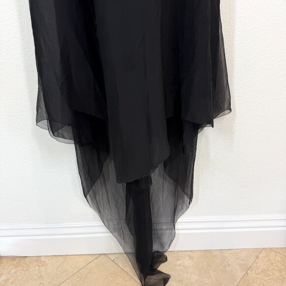 Leon Max Black Handkerchief Silk Maxi Dress Witchy Whimsigoth Train Medium - Picture 12 of 16